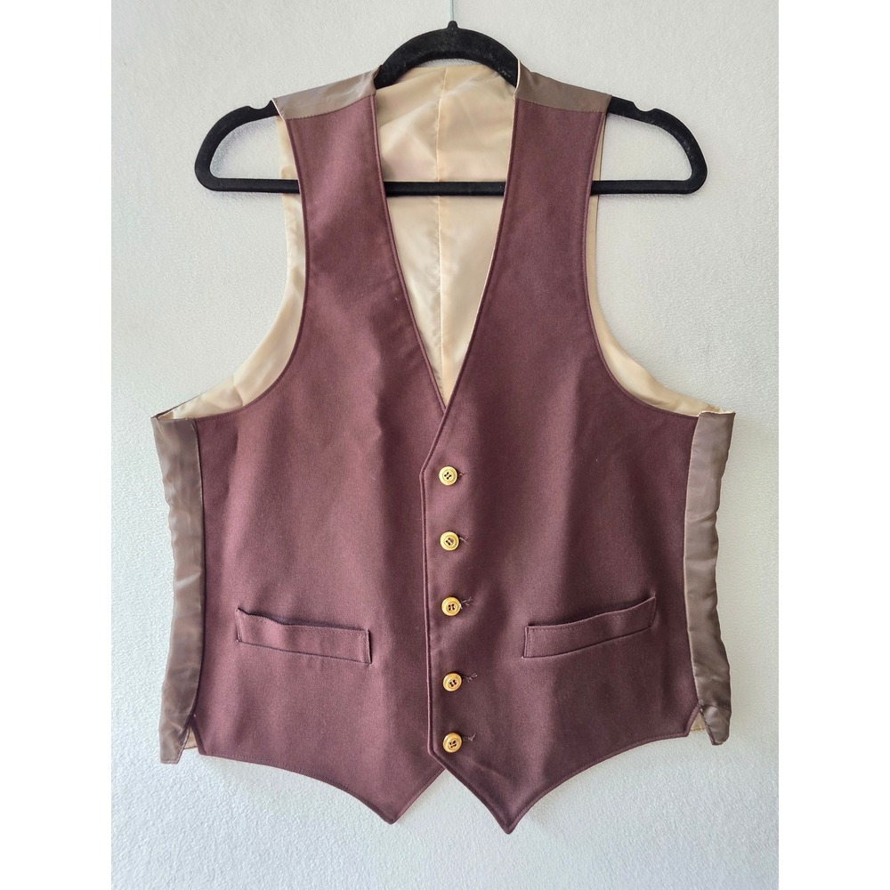 Vintage Sears Perma-Prest‎ Reversible Vest Brown Tan Gold Button Waistcoat 40R